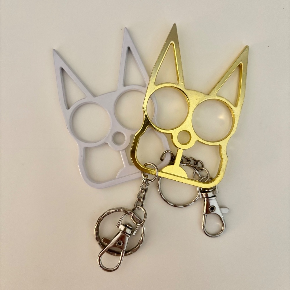Cat pointy ears keychain~ Cat Knuckles~ self defense keychain~gold & white